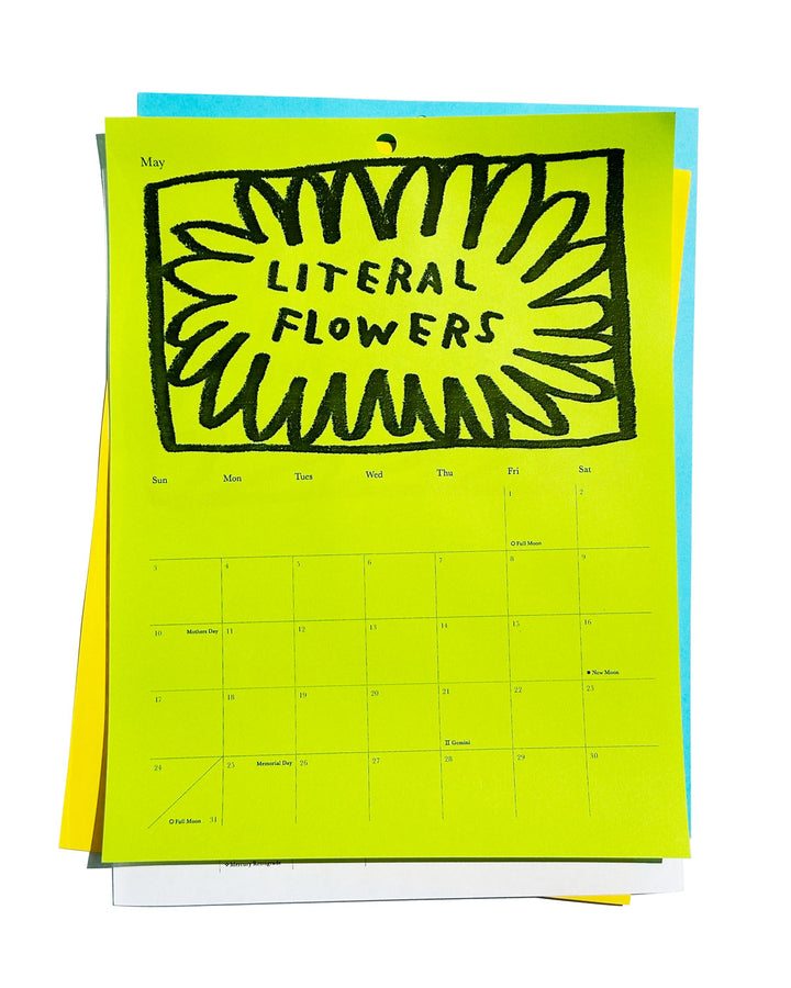 Calendar with 'Literal Flowers' design on a white background